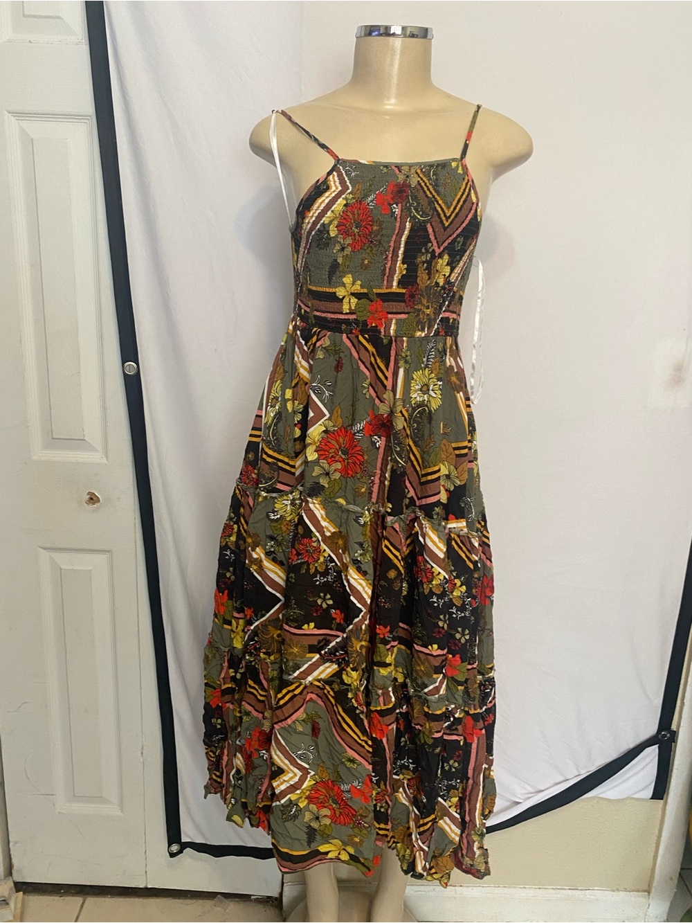 Floral Olive Green Strappy Maxi Dress